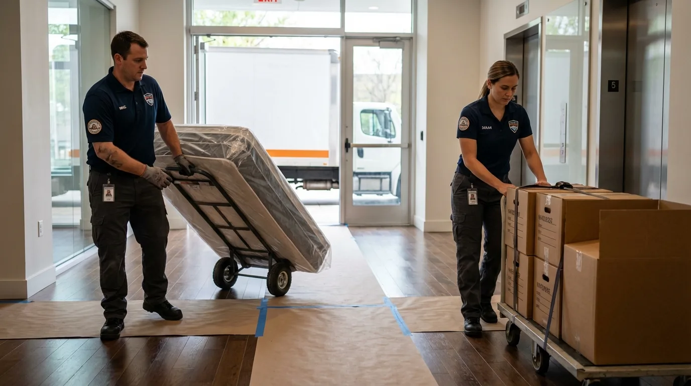 Professional apartment movers loading elevator in Cabo Rojo, PR