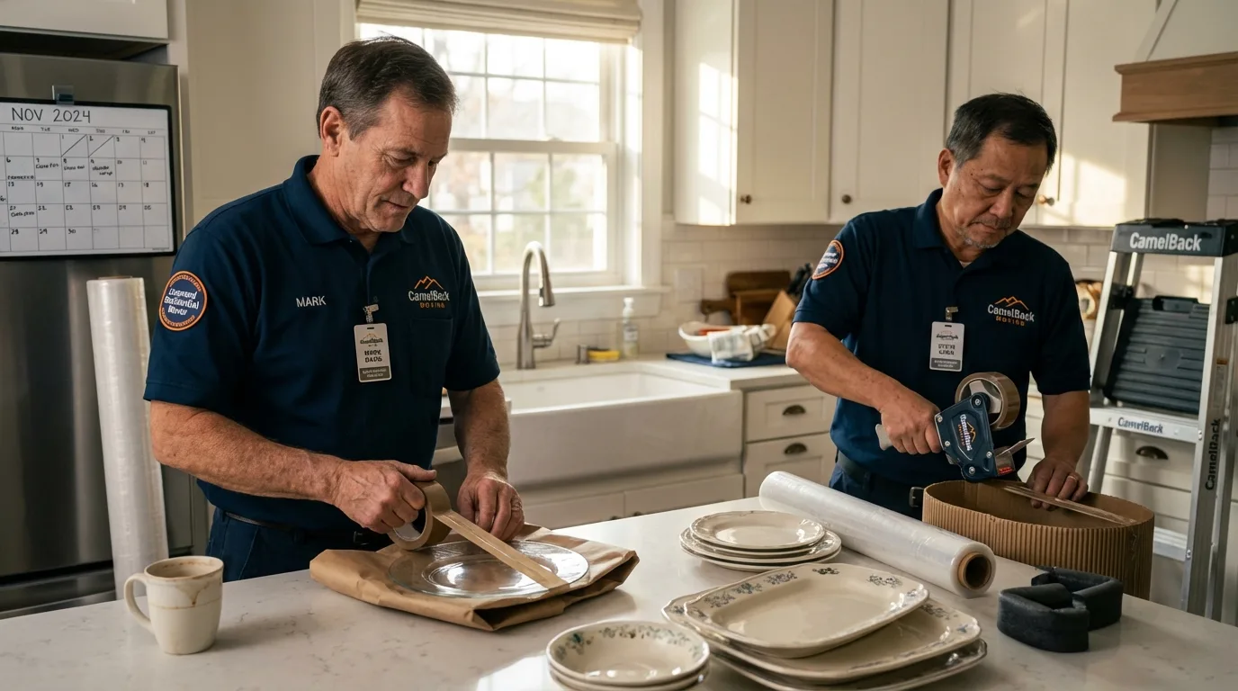 Professional crew packing kitchen dishware in Cabo Rojo, PR